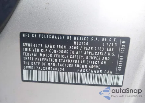 2014 Volkswagen Jetta 1.8T Se из США, поврежденный, VIN 3VWD17AJXEM240334